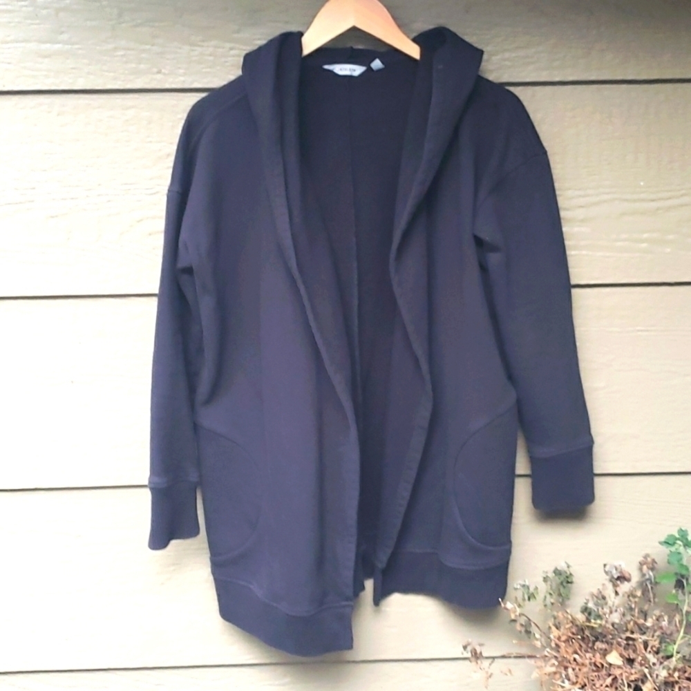 Athleta Black Sweatshirt Fleece Open Front Hooded Cardigan Women’s Size XS